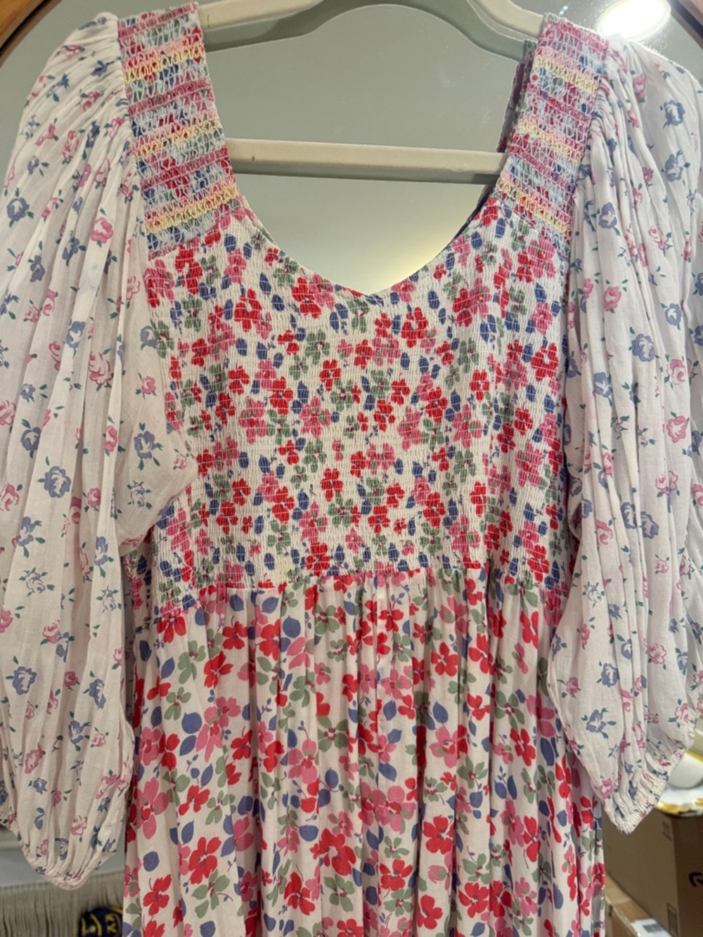 LoveShackFancy Pink Floral Smocked Maxi Dress - Picture 4 of 5